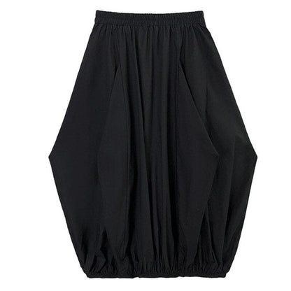 High Elastic Waist Black Irregular Pleated Casual Long Half-body Skirt Women Fashion Tide New Spring Autumn