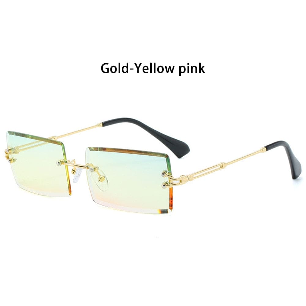 Trendy Men Women Summer Rimless Sunglasses Fashion Small Rectangle Sun Glasses Traveling Style UV400 Shades Eyewear