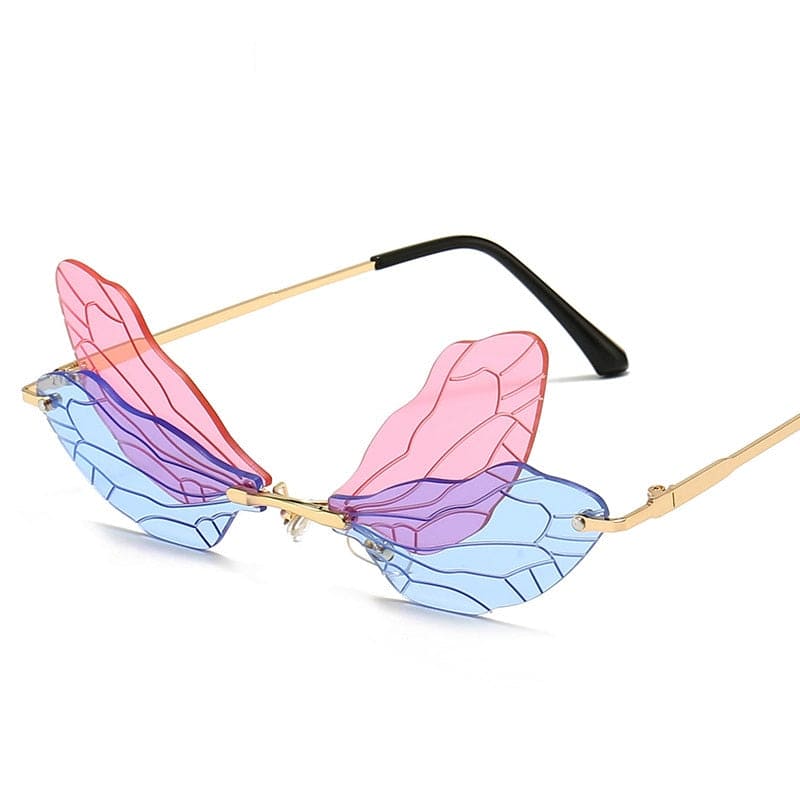 Fashion Rimless Sunglasses Women Vintage Dragonfly Steampunk Sunglasses Men Frameless Gradient Clear Lens Glasses