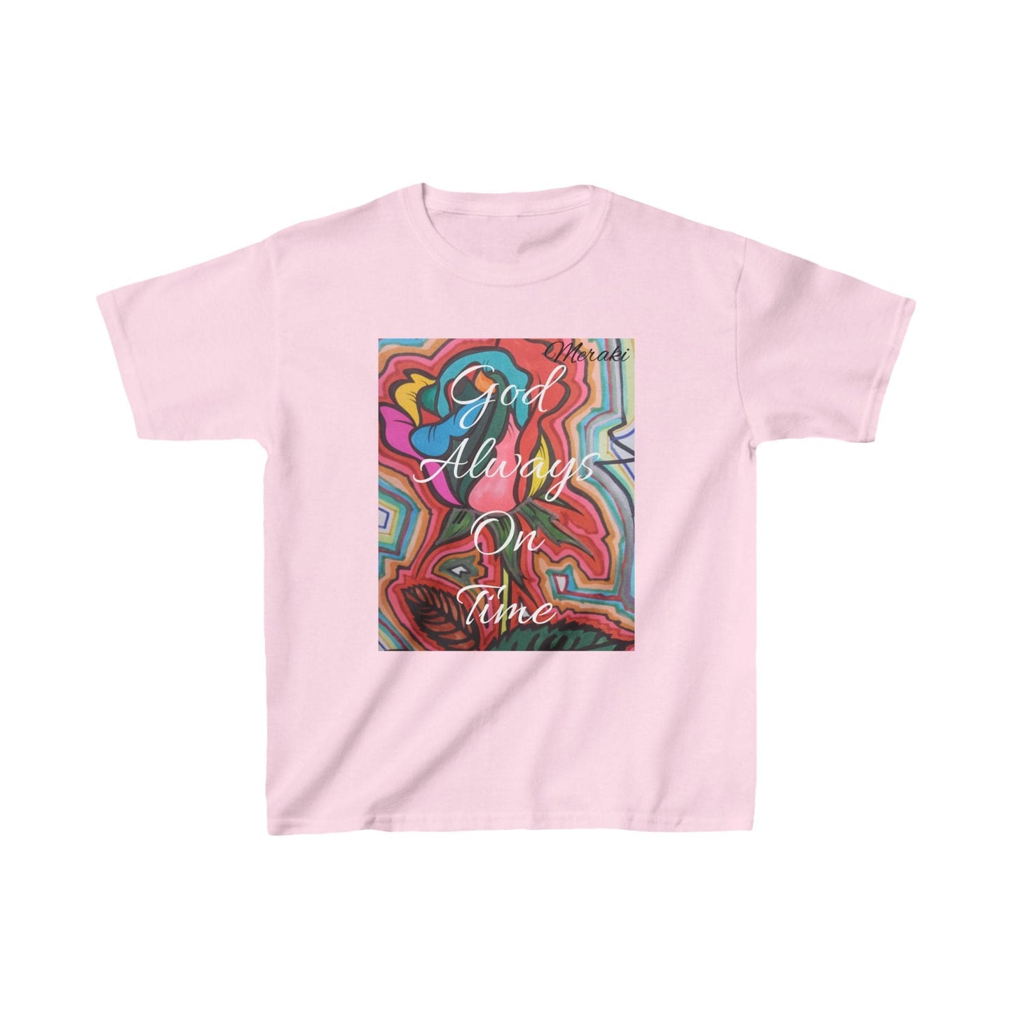 Meraki Rose  god always on time Kids Heavy Cotton™ T-shirt