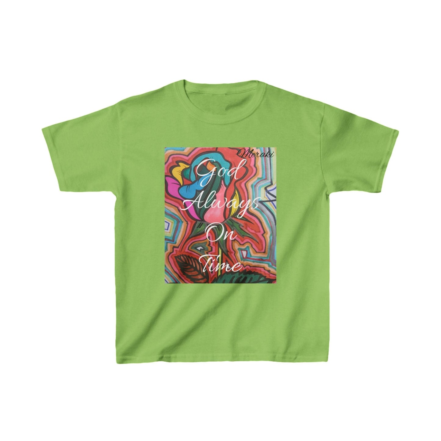 Meraki Rose  god always on time Kids Heavy Cotton™ T-shirt