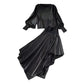 Silk Two Pieces Sets For Women Lantern Sleeve Blouse Elastic High Waist Midi Skirts Female Suits Women Clothing