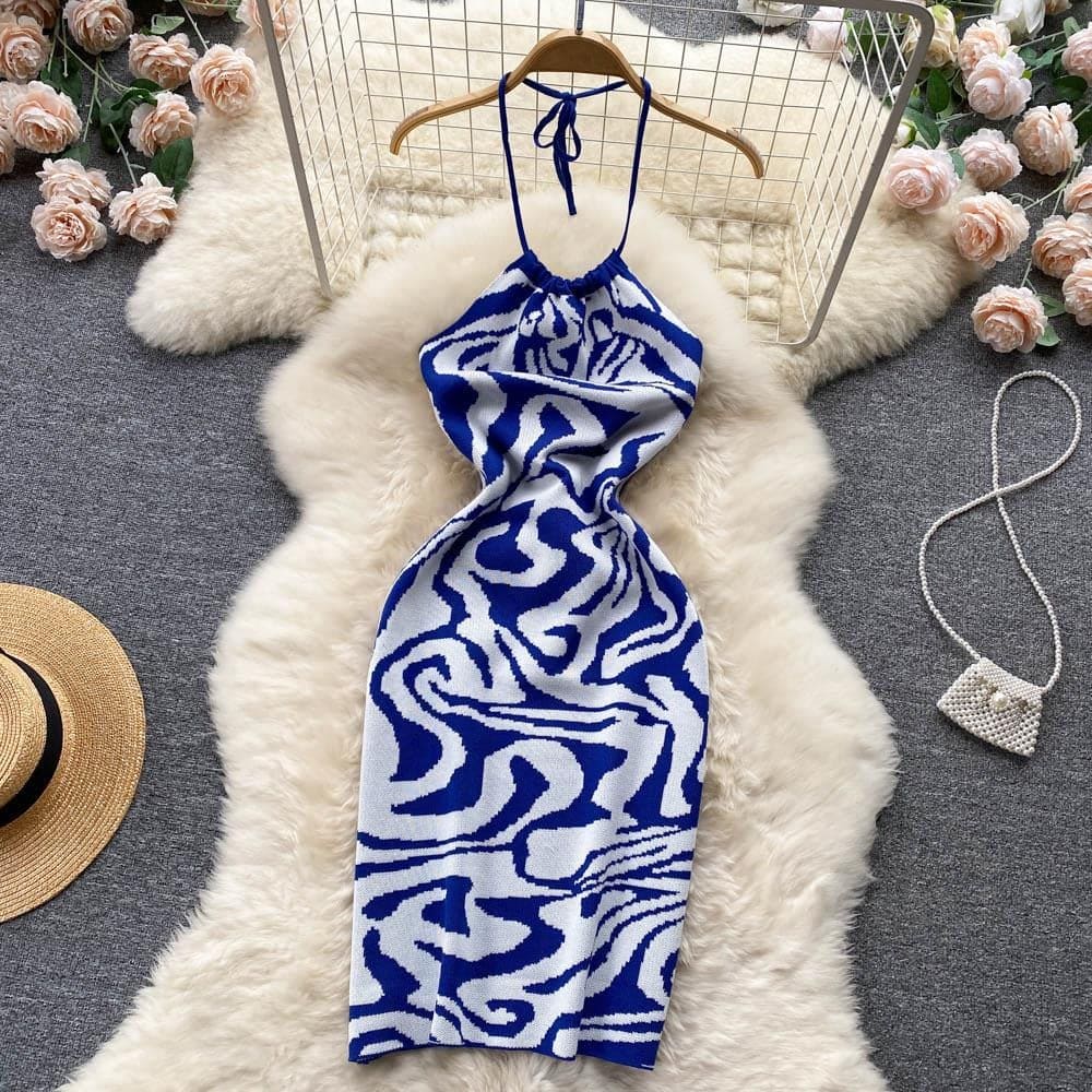 Vacation Season Women Dress Backless Knitted Bodycon Dress