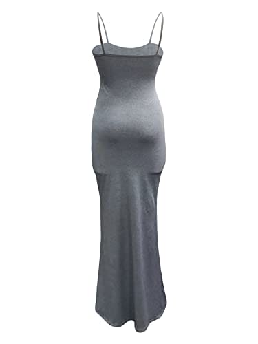 Edhomenn Womens Sexy Fish Tail Bodycon Maxi Dress Sleeveless Spaghetti Strap Long Dress Summer Solid Slim Fit Y2K Dress (A-Grey, S)