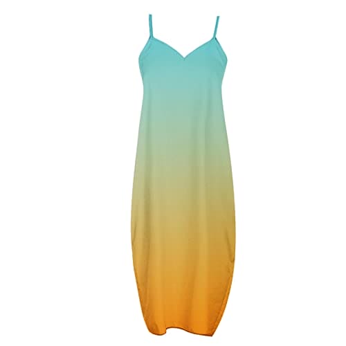 HAOLEI Maxi Dresses for Women Plus Size Loose Baggy Tie Dye Dress Sleeveless Spaghetti Strap Sundress Summer V Neck Long Dresses Beach Casual Elegant Gradient Print Dress with Pockets UK Clearance