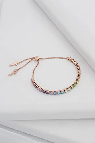 Ted Baker Melrah Crystal Adjustable Tennis Bracelet For Women (Rose Gold/Rainbow Crystal)