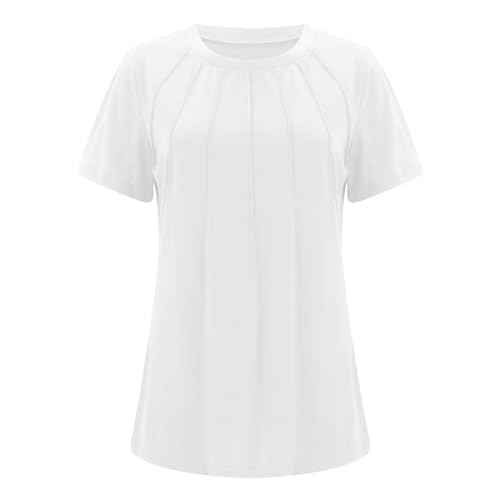 Angxiwan My Recent Orders My Order History 2025 Women's Blouses & Shirts Womens Casual Crew Neck Short Sleeve Pleated Tops Blouses Fashion Clothes 2024 White