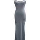 Edhomenn Womens Sexy Fish Tail Bodycon Maxi Dress Sleeveless Spaghetti Strap Long Dress Summer Solid Slim Fit Y2K Dress (A-Grey, S)