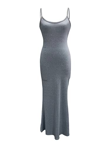 Edhomenn Womens Sexy Fish Tail Bodycon Maxi Dress Sleeveless Spaghetti Strap Long Dress Summer Solid Slim Fit Y2K Dress (A-Grey, S)