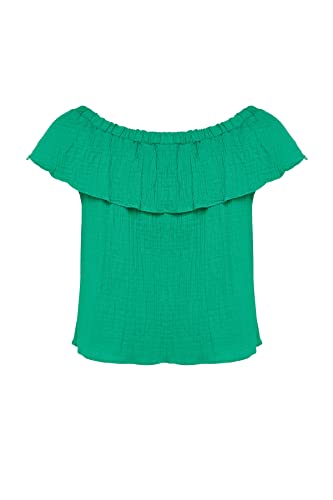 Trendyol Woman Relaxed fit Basic Carmen Collar Woven Plus Size Blouse,Green,44