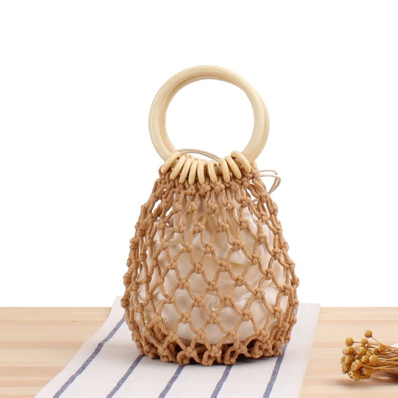 The new solid color net bag hand woven bag forest hand tied cotton thread hand carry seaside holiday beach bag