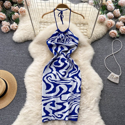 Vacation Season Women Dress Backless Knitted Bodycon Dress