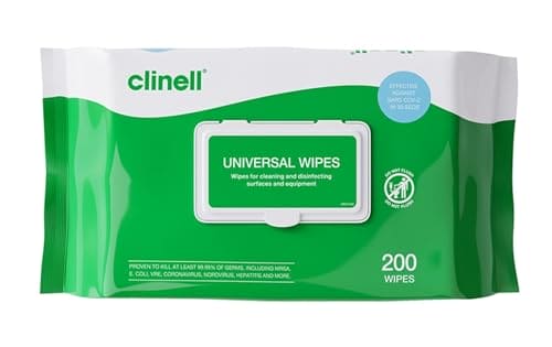 Clinell Universal Cleaning and Disinfectant Wipes for Surfaces - Pack of 200 Wipes - Multi Purpose Wipes, Kills 99.99% of Germs, Quick Action - 275mm x 200mm