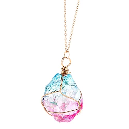 Janly Clearance Sale Womens Necklaces & Pendants, Rainbow Stone Natural Crystal Chakra Rock Necklace Quartz Pendant, Jewelry & Watches for Christmas Valentine's Day (White)