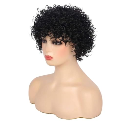 Siudus Womens Afro Short Black Wig Kinky Curly Shaggy 70s 80s Hair Wig c Wig for Rocker Daily Cosplay Use