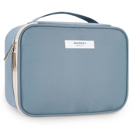 Travel Makeup Bag Large Cosmetic Bag Makeup Case Organizer for Women (Greyish Blue (Upgrade))