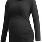 Smallshow Women's Maternity Tops Long Sleeve Pregnancy Clothes T Shirts 3-Packs,Black-Deep Green-Teal,S