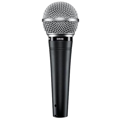 Shure SM48 Cardioid Dynamic Vocal Microphone with Shock-Mounted Cartridge, Steel Mesh Grille and Integral Pop Filter, A25D Mic Clip, Storage Bag, 3-pin XLR Connector, No Cable Included (SM48-LC)