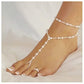 Pearl Anklet Bracelet Set Boho Layered Faux Pearl Anket Foot Ring Chain Beach Adjustable Barefoot Sandal Jewelry for Women Girls Teens