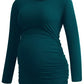 Smallshow Women's Maternity Tops Long Sleeve Pregnancy Clothes T Shirts 3-Packs,Black-Deep Green-Teal,S