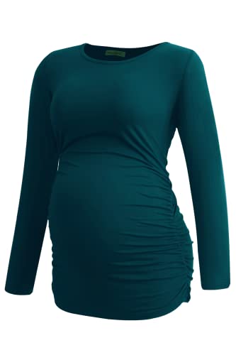 Smallshow Women's Maternity Tops Long Sleeve Pregnancy Clothes T Shirts 3-Packs,Black-Deep Green-Teal,S