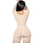 Forma tu Cuerpo, Fajas Colombianas, Bodysuit Mid Thigh with Bra, Long Sleeves, centrar Clasps, Perineal Zipper,O-093,2XL, Beige