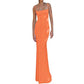 Edhomenn Women Y2k Cutout Maxi Dress Spaghetti Strap Backless Cocktail Dresses Floral Printed Sexy Bodycon Long Dress (Orange, M)