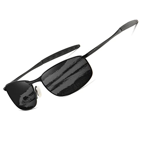 kimorn Polarized Sunglasses For Men Retor Rectangle Frame Classic Sun Glasses K0535 (Black)