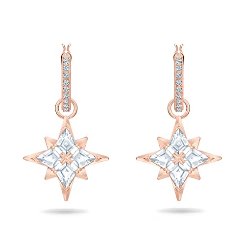 Swarovski Symbolic hoop earrings, Star, White, Rose gold-tone plated