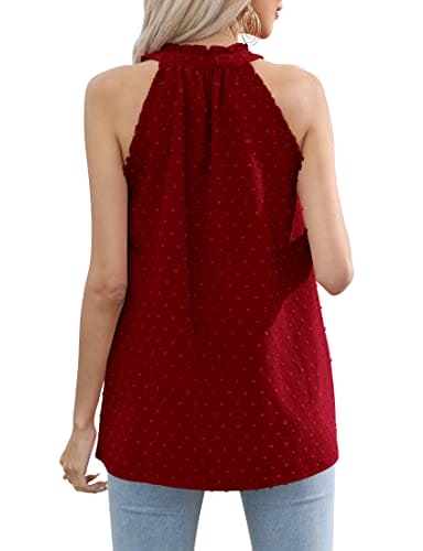 Sampeel Sale Vest Tops for Women Summer Halter Neck Sleeveless Ladies Swiss Dot Chiffon Tank Red Size 22-24