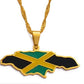 Gold Jamaica Flag Map Country Necklace Pendant 45cm chain