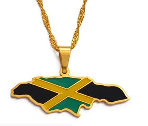 Gold Jamaica Flag Map Country Necklace Pendant 45cm chain