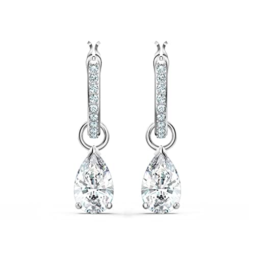 Swarovski Attract drop earrings, Pear cut, White, Rhodium plated