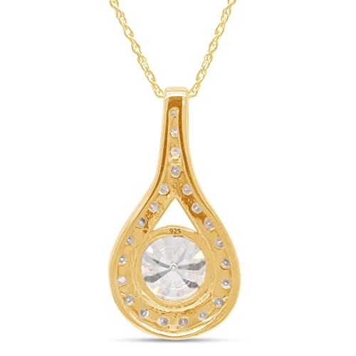 SAVEARTH DIAMONDS 1 3/4 ct.t.w Center 7.5MM Lab Created Moissanite Diamond Mermaid Tears Pendant Necklace In 14K Gold Over Sterling Silver With 18" Chain(E-F Color, VVS1 Clarity, Metal, Moissanite