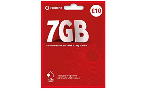 Vodafone SIM Card UK PREPAID PAYG £10 Bundle -21GB (14GB FREE) DATA + Unlimited Mins & Texts + International Calling Option - (Love2surf RETAIL PACK)