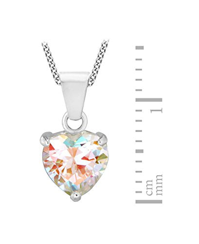 Tuscany Silver Women's Sterling Silver 9.5 mm x 10 mm Aurora Borealis Cubic Zirconia 10.5 x 20 mm Heart Pendant Curb Chain Necklace of Length 46 cm/18 Inch