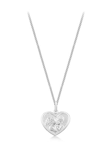 Tuscany Silver Women's Sterling Silver Heart Kissing Angels Pendant on Adjustable Curb Chain Necklace of 41cm/16"-46cm/18"