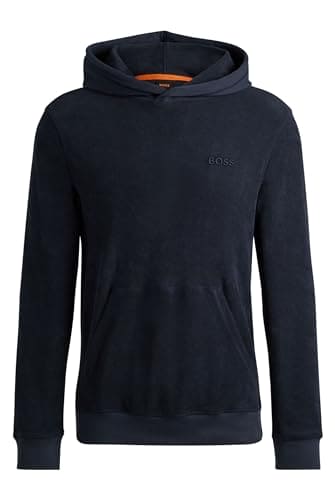 BOSS Mens Wetowelhood Cotton-towelling relaxed-fit hoodie with logo detail Blue