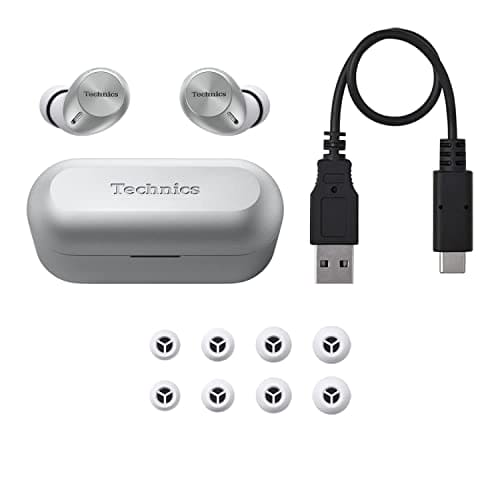 Technics True Wireless Multipoint Bluetooth Earbuds with Microphone, HiFi, Clear Calls, Long Battery Life, Lightweight Comfort Fit, Alexa Built in, EAH-AZ40-S (Silver)