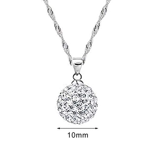 Beautiful 925 Womens Crystal solid Silver Disco Ball Friendship NECKLACE AND STUD EARRING SET 10mm