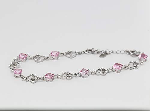 Kaguyo Elegant 925 Sterling Silver Amethyst Pink crystal Zirconia Infinity Heart Anklet Bracelets For Women Girls, friendship birthday Gift