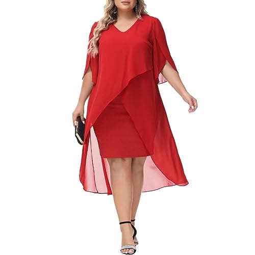 Hanna Nikole Women's Large Sizes Sleeveless Evening Dress Knee-Length Cocktail Dress Red 22 Plus Large Sizes