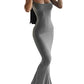 Edhomenn Womens Sexy Fish Tail Bodycon Maxi Dress Sleeveless Spaghetti Strap Long Dress Summer Solid Slim Fit Y2K Dress (A-Grey, S)