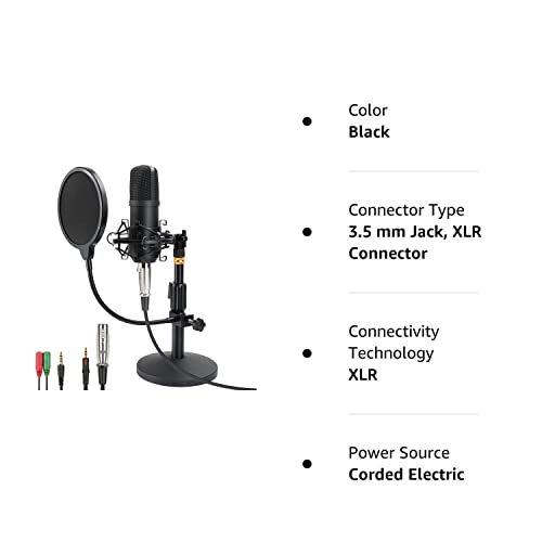 ZHENREN Professional Studio Condenser Microphone, Computer PC Microphone Kit with 3.5mm XLR/Pop Filter/Shock Mount for Professional Studio Recording Podcasting Broadcasting