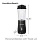 Hamilton Beach Portable Blender for Shakes and Smoothies with 14 Oz BPA Free Travel Cup and Lid, Durable Stainless Steel Blades for Powerful Blending Performance, Black (51101AV)