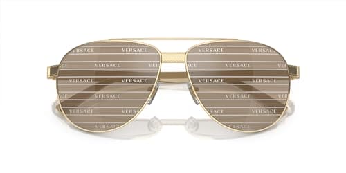 Versace Man Sunglasses Pale Gold Frame, Brown Tampo Lenses, 58MM