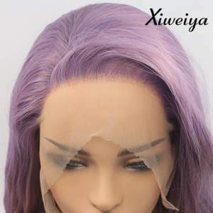 xiweiya Purple Wigs Long Straight Synthetic Lace Front Wigs Handmade Realistic Looking Wig Ash Lavender Side Part Glueless Wig Heat Resistant Hair Replacement Wigs Cosplay Costume Daily Wigs 24Inch