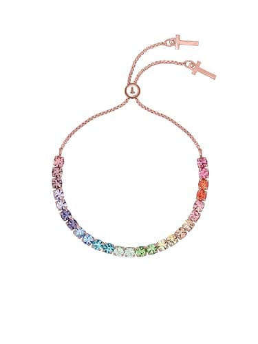 Ted Baker Melrah Crystal Adjustable Tennis Bracelet For Women (Rose Gold/Rainbow Crystal)