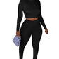 Kaximil Women's Workout Tracksuit 2 Piece Outfits Long Sleeve Crop Top High Waist Legging Pants Set, Small, Black