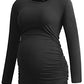 Smallshow Women's Maternity Tops Long Sleeve Pregnancy Clothes T Shirts 3-Packs,Army Green-Black-Light Grey,S